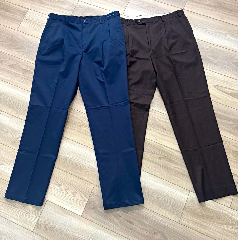 Lot of 2 Paul Fredrick Men's Pleated Dress Pants Size 38 Navy Cotton Brown Wool